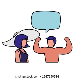 young couple talking characters
