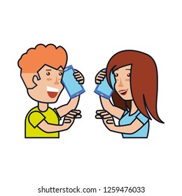 young couple talking for smartphone