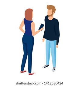 young couple talking with smartphone