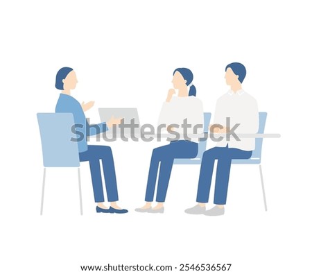 young couple talks about their life plans. Have a meeting with a female financial advisor.