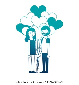 young couple together with balloons helium