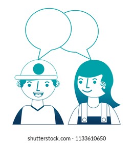 young couple together with speech bubble