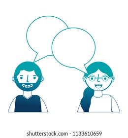 young couple together with speech bubble