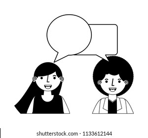 young couple together with speech bubble