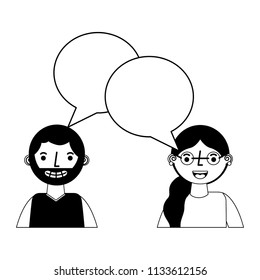 young couple together with speech bubble