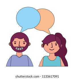 young couple together with speech bubble