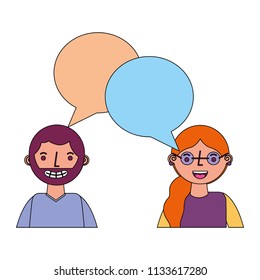 young couple together with speech bubble