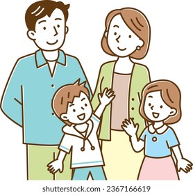 young couple and two children