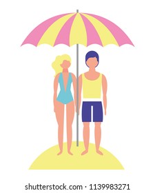 young couple with umbrella beach