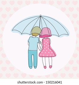 young couple under an umbrella. vector illustration.
