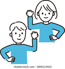 Young couple upper body guts pose 