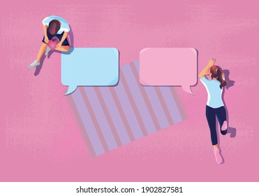 Young couple uses a sticky note paper Valentines Day concept, Notification, love plan, a checklist to do this romantic and cute pink tone looks good for saying love vector Flat design illustration