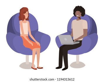 young couple using laptop in the sofa