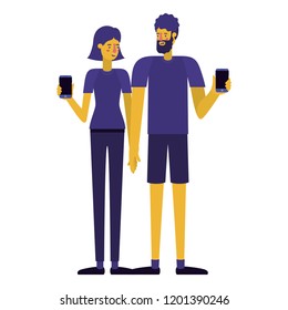 young couple using smartphone