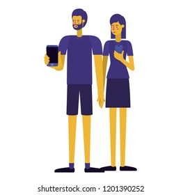 young couple using smartphone