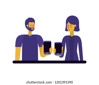 young couple using smartphone