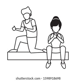 young couple using smartphone avatars characters vector illustration design