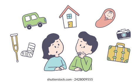 Joven pareja ilustración vectorial contemplando el futuro