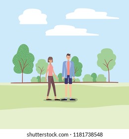 young couple walking on the park