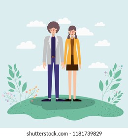 young couple walking on the park