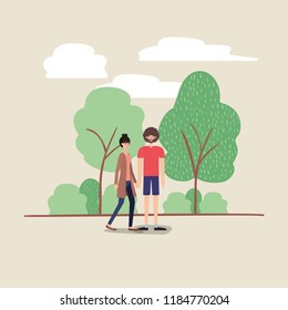 young couple walking on the park