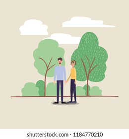 young couple walking on the park