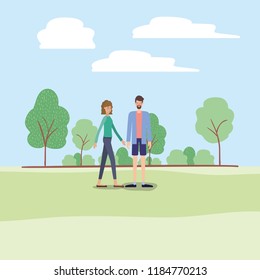 young couple walking on the park