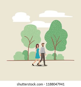 young couple walking on the park