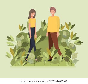 young couple walking on the park character