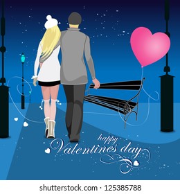Young Couple Walking On Valentine's Day - Vector Illustration, Graphic Design Editable For Your Design
