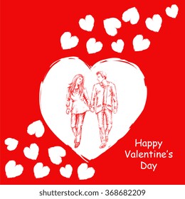 Young Couple Walking with text Happy Valentine's Day