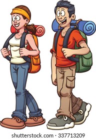 Young couple walking. Vector clip art illustration with simple gradients. Each on a separate layer.