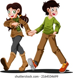 Young couple in warm clothes walking together
