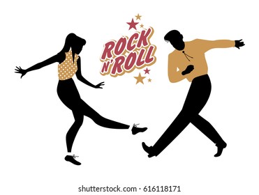 Young couple wearing 50's clothes dancing rock and roll. Vector Illustration