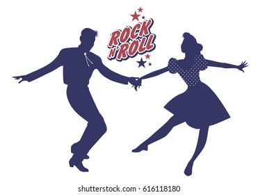 Young couple wearing 50's clothes dancing rock and roll. Vector Illustration svg