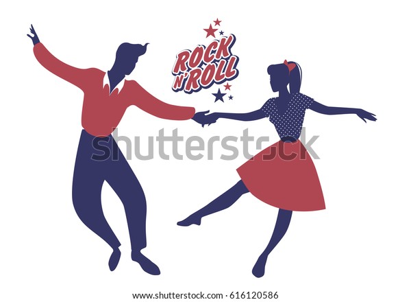 50歳の服を着た若い夫婦がロックアンドロールを踊る ベクターイラスト のベクター画像素材 ロイヤリティフリー 616120586