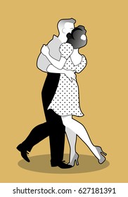 Young couple wearing retro clothing, dancing "balboa" style swing