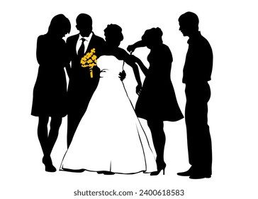 Young couple in wedding clothes on a white background