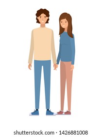 young couple in white background avatar character