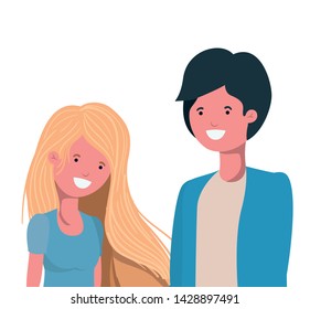 young couple in white background avatar character