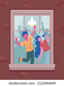 young couple in window characters
