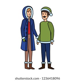 young couple with winter clothes