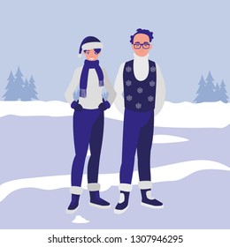 young couple with winter clothes