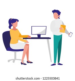 young couple workers in the office