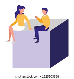 young couple workers sitting in cube