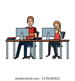 young couple working in the office