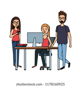 young couple working in the office
