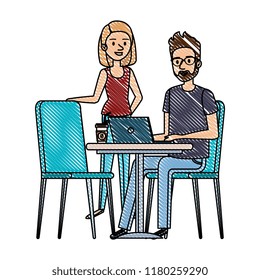 young couple working in the office
