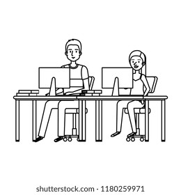 young couple working in the office