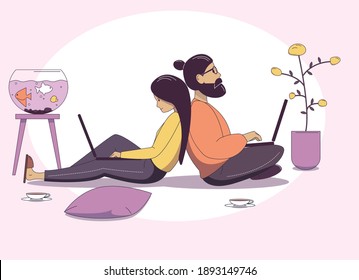 Joven pareja trabajando juntos. Estilo de vida independiente. Hogar.